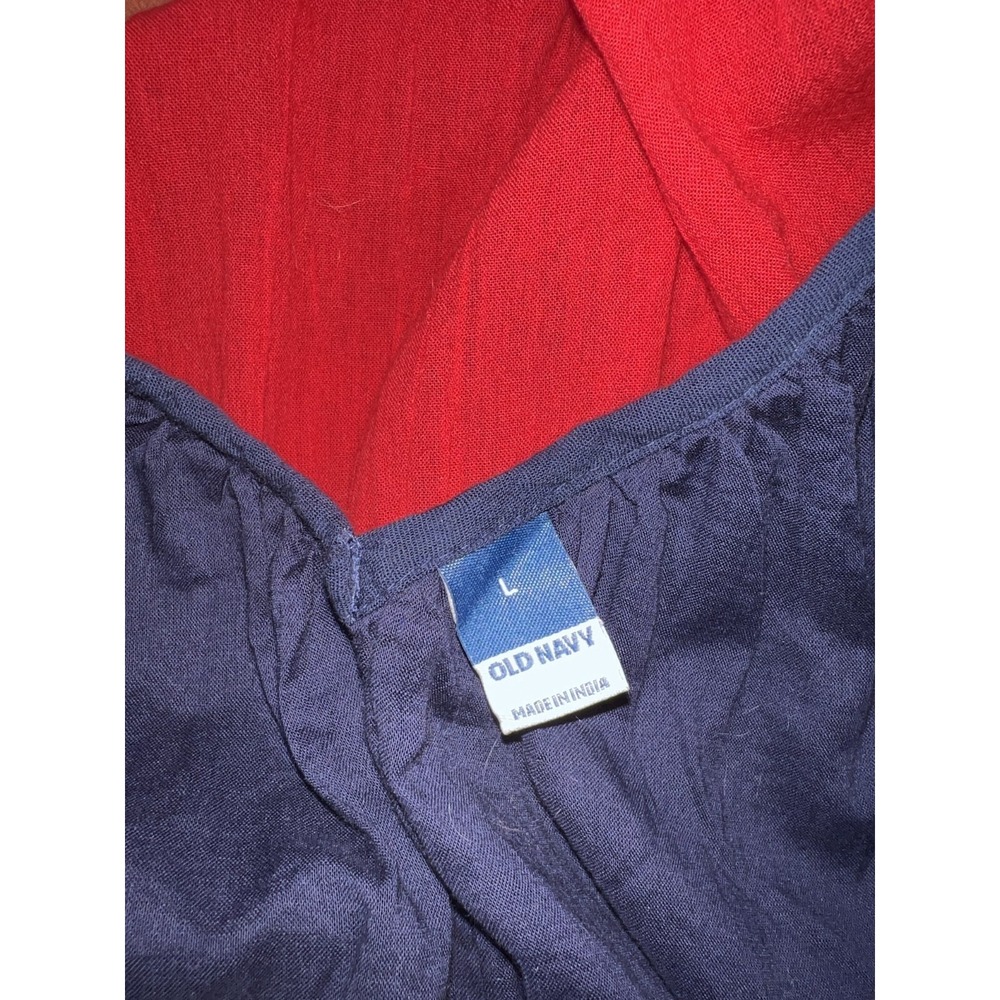 Old Navy Womens Large Colorblock Tiered Maxi Dress Navy Red Yellow Boho Tassels - Picture 6 of 6